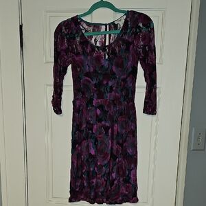 Purple & Teal Burnout Floral Lace Dress